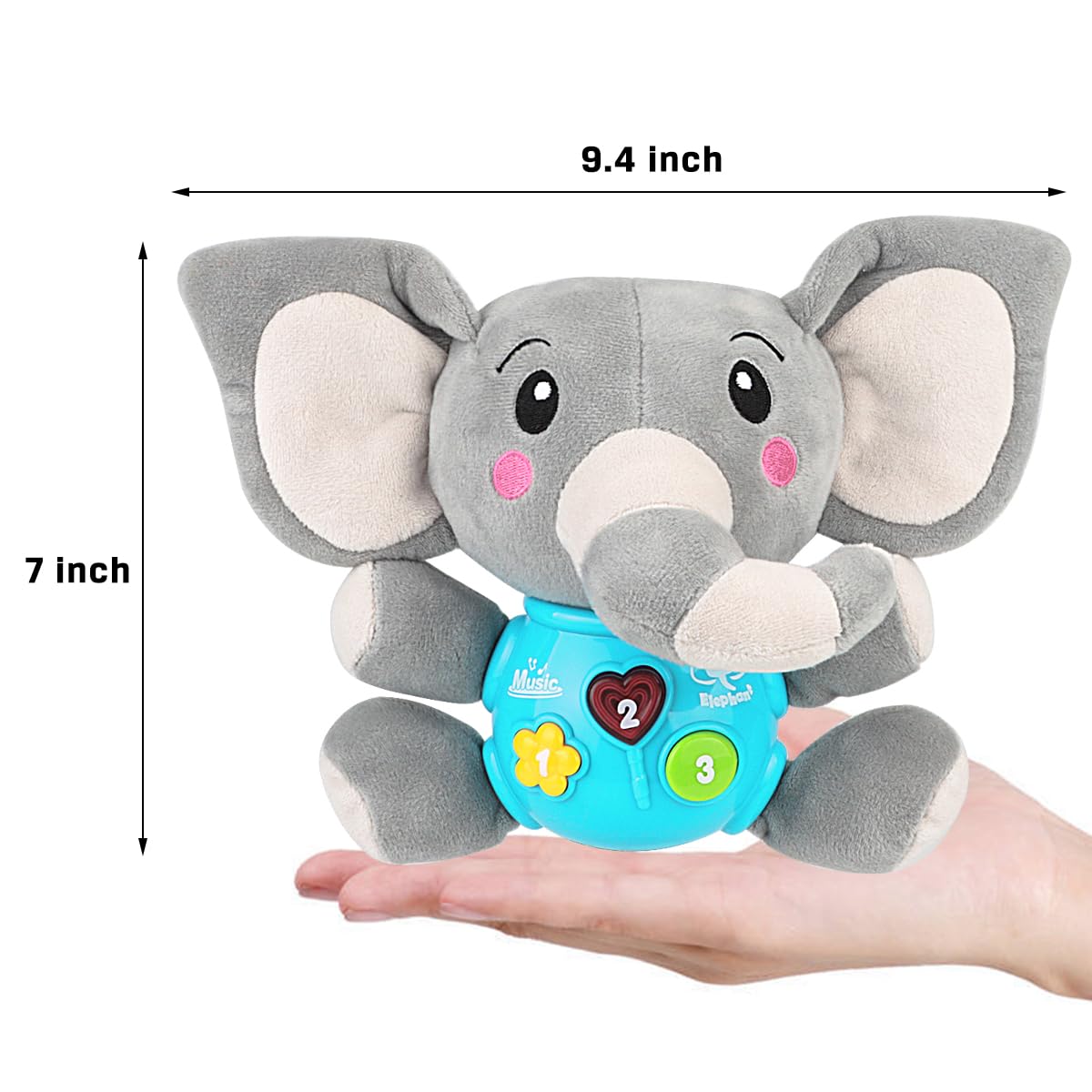 Aitbay Plush Elephant Music Baby Toys 0 to 6 Months, Cute Stuffed Animal Light Up Baby Toys Newborn Baby Musical Toys for Infant Babies Boys & Girls Toddlers 6 to 12 Months