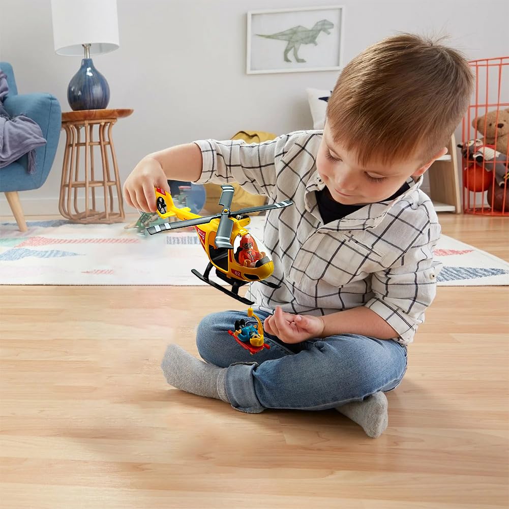 Wooden Train Cars Track Accessories Set Plane Toy with Light and Sound for Train Toys for 3-5-7 Boys Girls Years Old(Rescue Helicopter（with Light and Sound）)