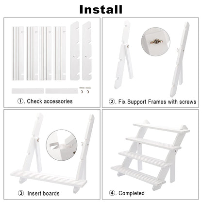 ELLDOO 4-Tier Wooden Display Riser, Retail Jewelry Card Display Stand, Rustic White Wooden Cupcake Stand Shelves, Organizer Showcase Cascading Merchandise Organizer Rack Vendor Display Supplies