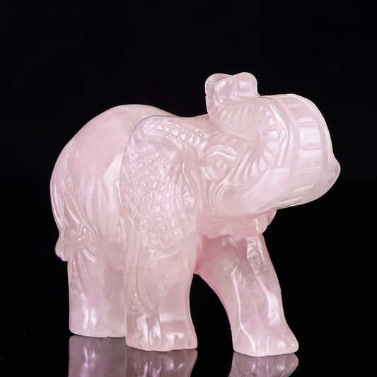 Hxswkk 2.5in Hand Carved Rose Quartz Crystal Elephant Statue - Healing Craft Home Office Decor & Gifts