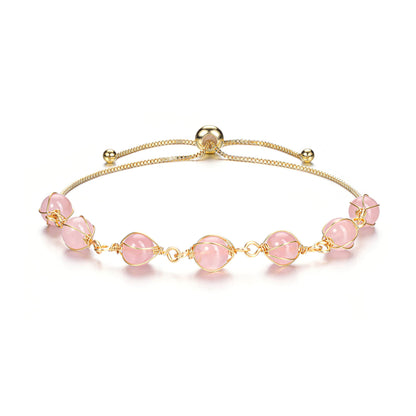 PESOENTH Rose Quartz Crystal Healing Bracelet for Women Natural Crystal Gemstone Beads Anxiety Stone Spiritual 14K Gold Bracelet Pink Jewelry gifts for Women