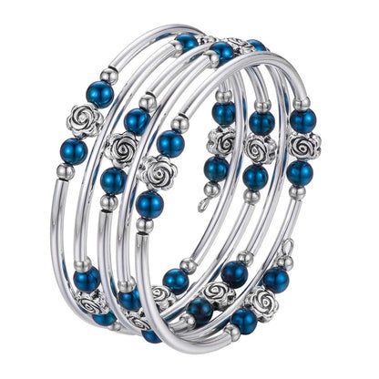 BULINLIN Wrap Bangle Rose Bead Bracelet - Beaded Bracelet with Natural Agate Stone Gifts For Women(01-Sapphire pearl)