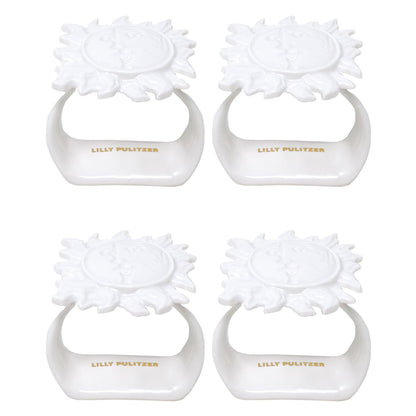 Lilly Pulitzer Ceramic Napkin Ring Set of 4, Sun Table Setting Accessories, Coastal White Napkin Holder Rings (Sun Tiles Home)
