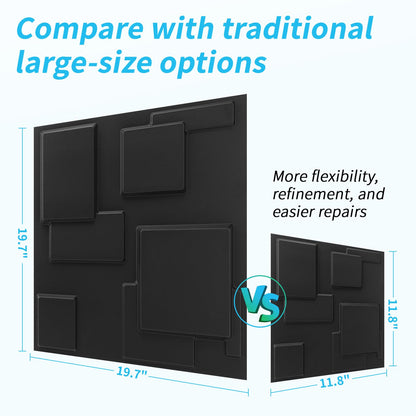 Art3d 20 Pack Decorative 3D Wall Panels, 19 Sq.Feet PVC Interior Wall Décor, 11.8"x11.8", Black