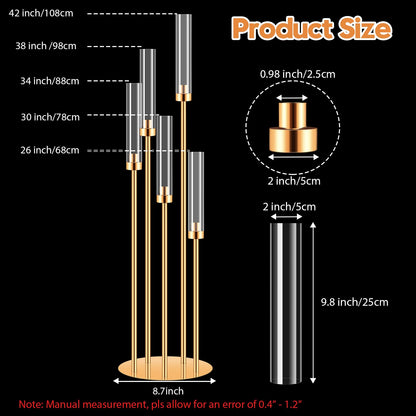 2 Sets Candelabra Centerpieces for Tables,42'' Tall 5 Arms Candlesticks Holder with Lampshade,Wedding Centerpieces,Gold Candle Holders for Wedding,Home Decoration Housewarming Gift,Fit LED Candles