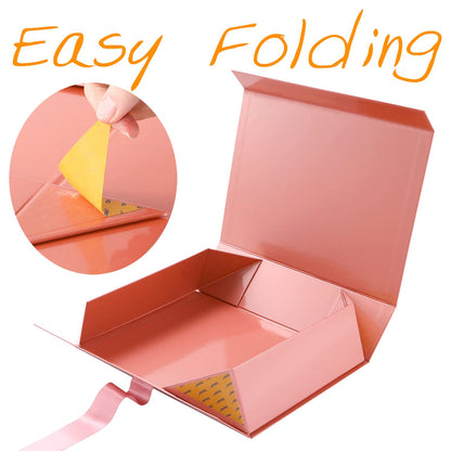 GREEN BEAN Large Gift Box with Lid for Presents 13x9.7x3.4 Inches, Gift Box Rose Gold Magnetic with Ribbon, Bridesmaid Proposal Box Luxury (Glossy Rose Gold)
