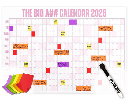The Big A## Calendar Full-Year Wall Calendar – 2026 Dry-Erase – Includes 1 Marker & 100 Labels – Lightweight, Easy to Hang Yearly Calendar – Year at a Glance – Plan Big Goals & Adventures – Pink