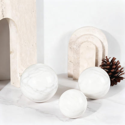 SIRIZEN-DIVING White Natural Marble Decorative Sphere Set, Heavy Solid Stone Balls for Home Decor, Bedroom, Entryway, Hotel, Dining Room Tabletop Display (8cm Diameter)