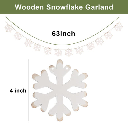 Christmas Decorations- Wooden Snowflake Garland -Rustic Snowflake Xmas Ornaments Banner for Home Party Fireplace Mantle Windows Shelf Wall Decor