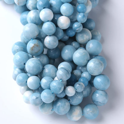 Larimar Beads 36pcs 10mm Natural Gemstone Round Loose Beads for Jewelry Making Energy Crystal Healing Power Gemstone DIY Bracelet Necklace (Blue Larimar Stone, 10mm)