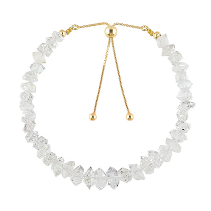 CRYSTALINES Natural Raw Herkimer Diamond Gemstones Bracelet, High Grade Rough Stones, Handmade Jewelry, Chakra Healing Crystals, Gold Plated - Adjustable Chain 8 inch, Gift for Women