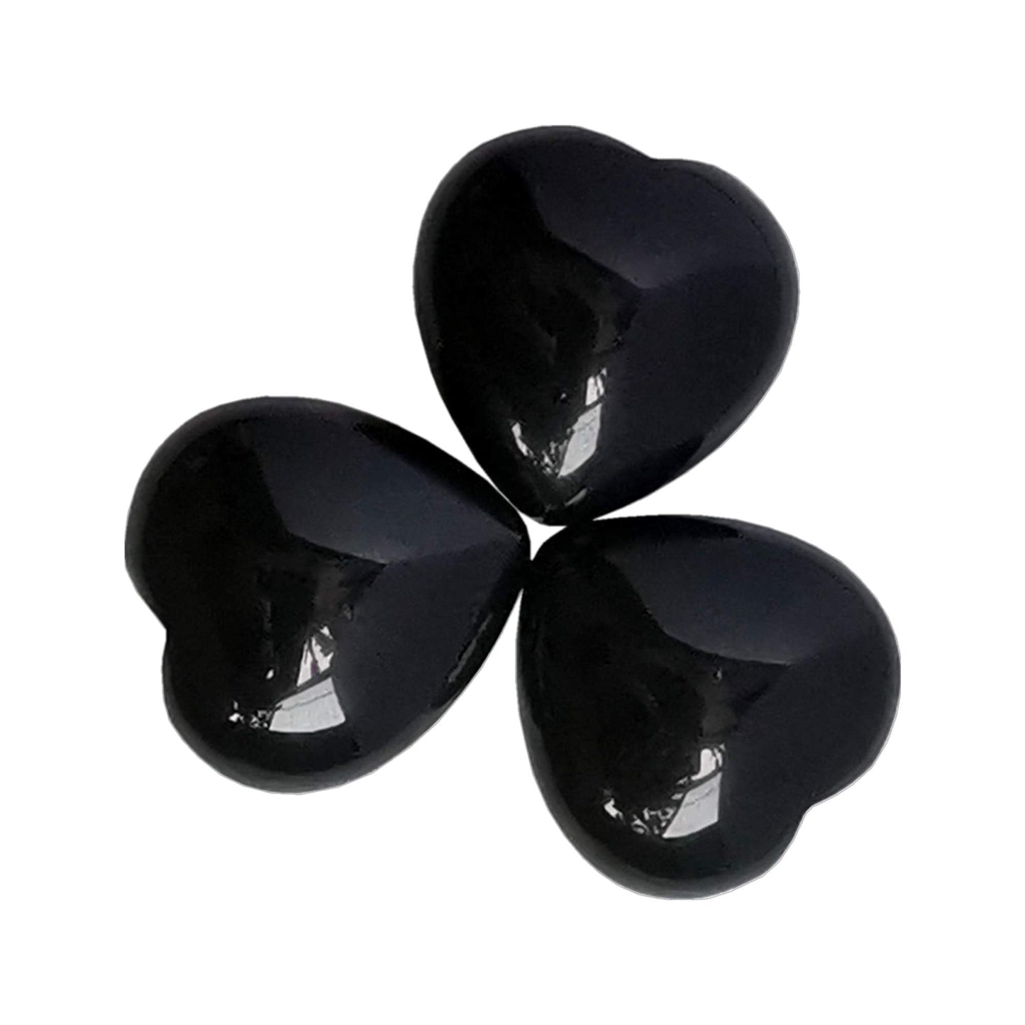 Bacatgem 3 Pcs Natural Black Obsidian Pocket Palm Thumb Healing Crystal Heart Love Worry Stones,1 inches Reiki Balancing Crystal and Healing Stones
