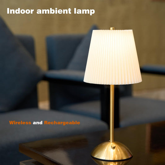 Cordless Rechargeable Table Lamp 3-Color Dimmable Touch Control, 3000mAh Battery Operated Portable Light Beige Fabric Shade for Bedroom, Living Room, Office, Nursery, Bathroom ( Antique Brass, Gift )