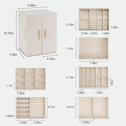 Dajasan Large Jewelry Organizer Box, Jewelry Boxes for Women Girls, 6-Tier Jewelry Storage Organizer with Mirror for Necklace Ring Bracelet Watch, Gift Idea (Beige)