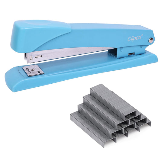 Clipco Stapler with 2000 Staples Full Desk Size Multi Color Red Gray Blue (Pack of 6)
