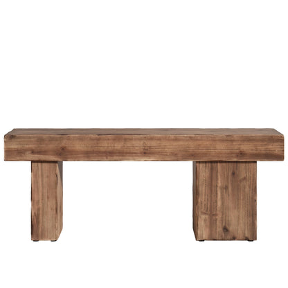 TRIBEWOOD Thickened Solid Wood Bench, 47" Rustic Farmhouse Entryway Bench with Artistic Legs, Heavy Duty Dining Bench for Kitchen, Living Room, Hallway, End of Bed, Natural Wood