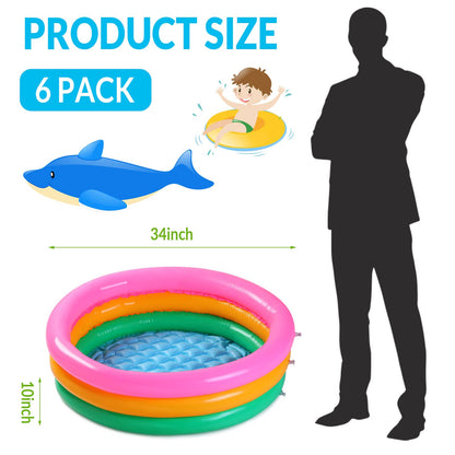 Jerify 6 Pack Kiddie Pool for Toddler 34 x 10 Inch Inflatable Kids Swimming Pool Small Baby Blow up 3 Rings Round Baby Padding Ball Pond for Indoor and Outdoor Water Game Play Center(Bright Style)