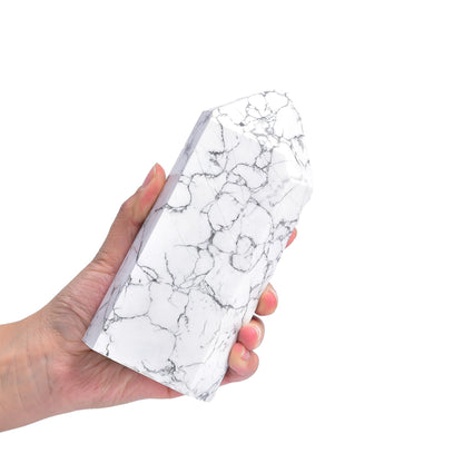 AMOYSTONE Large Stone Tower Natural White Turquoise Healing Crystal Wand Hexagonal Point Obelisk Irregular 3-3.5 Lbs, Spiritual Meditation, Reiki Chakra Gemstone Home Decor