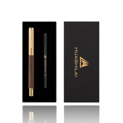 HUASHILAI Luxury Wooden and Metal Rollerball Pen Set with Spare Gel Ink Refill,Rosewood,White Oak,Walnut Wood Signature Roller Ball Pen,Business Gift Set for Men and Women (Walnut Wood)