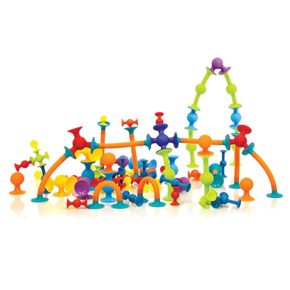 Fat Brain Toys Squigz 75 Piece Set - Suction Cup Set With Storage Bag, BPA Free Silicone Sensory Wall Toys, Stem Building Toys, Kids Travel