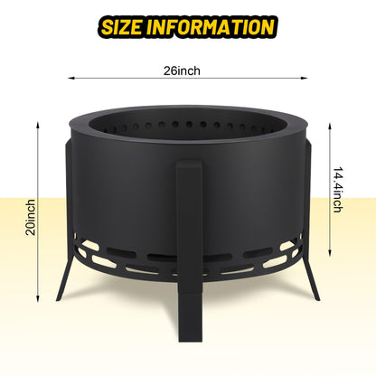 Garvee 26 in Smokeless Fire Pit with Ash Tray Base, Smokeless Outdoor Fire Pits with Adjustable Foot&Fire Poker,Firepit with Dust Bag, Outdoor Firepits for BBQ, Bonfire, Camping