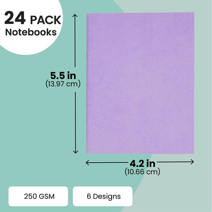 Paper Junkie 24 Pack Blank Books for Kids to Write Stories, A6 Colorful Notebooks Bulk, 4.3x5.5 in Unlined Travel Journals Scrapbooks for Students Sketching