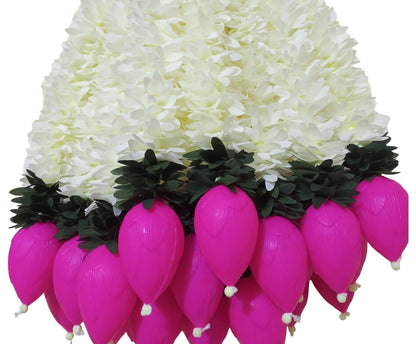Set of 5 Artificial Jasmine Garland Toran with Lotus Buds, 13 Inch Strings Jasmine Garland Toran with Lotus Buds for Pooja Decoration Wall Hanging for Ganesh Chaturthi, Diwali & Festive Decor