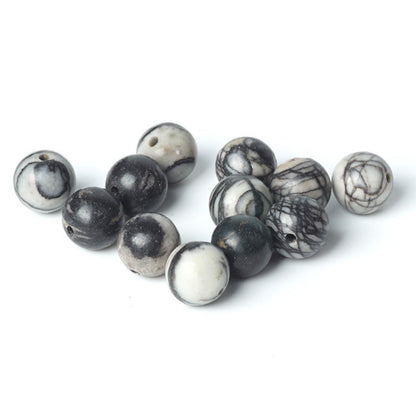 100Pcs Natural Stone 6mm Black Network Round Loose Gemstone Energy Healing Beads Hole Size 1mm DIY Smooth Beads for Bracelet Necklace Earrings Jewelry Making