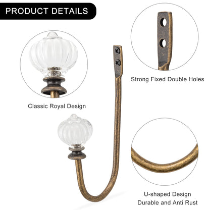 Vintage Curtain Holdbacks 2Pcs - Pumpkin Shaped, Metal Curtain Side Holders for Wall, Small Drapes Pull Backs Hook, Window Drapery Tie Backs Wall Mounted, Curtain Hardware Accessories