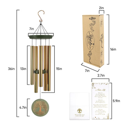 Wind Chimes for Outside,Outdoor Wind Chimes for Mother & Grandma - Large Garden Hanging Decor with Tree of Life Engraving, Perfect for Yard, Home, Christmas, Birthdays