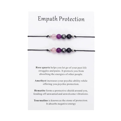 MTJAHPS Protection Bracelet, empath protection, black obsidian Crystals and Healing Stones Bracelet for Women ，Luck ，Anxiety and Stress Clam Bracelet (2PCS Empath Protection)