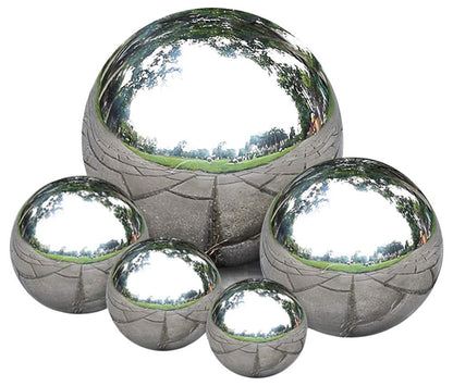 Nerien Gazing Ball, Stainless Steel Garden Mirror Globe, Polished Ornament Sphere, Hollow Floating Reflective Hemisphere, for Home Outdoor Pond Housewarming Swimming Pool Decoration, Silver, 5Pcs Mix