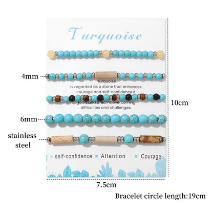 5Pcs Turquoise Bracelet for Women 4mm Stackable Turquoise Beaded Bracelets Crystal Bracelets Set Small Beaded Bracelets Stone Bracelets Turquoise Jewelry for Women