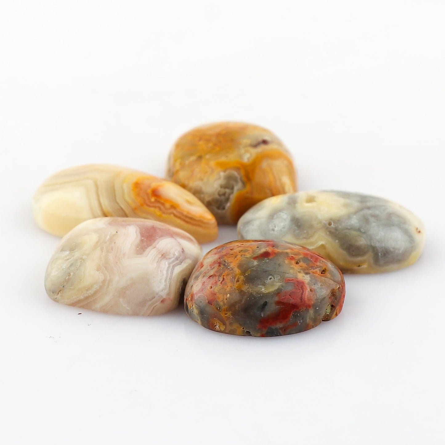 CRYSTALINES 5pcs, Wholesale Natural Botswana Agate Gemstones, Bulk Flatback Cabochon Stones, DIY Crafts & Design, Jewelry Making, Wire Wrapping, Chakra Healing Crystals, Gem Collection