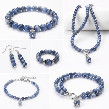 GEM-Inside Natural 8mm Blue Kyanite Gemstone Round Smooth Loose Beads Crystal Energy Stone Power for Jewelry Making 15"