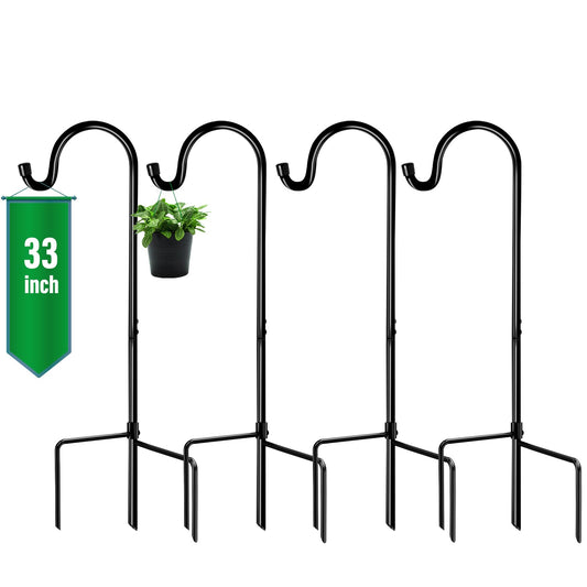 GOFORWILD Shepherd Hook 4 Pack Black, 33 inches Tall, Made of Premium Metal for Garden Decor, Plant Hanger, Lantern Hook, Solar Light Hanging, 7012
