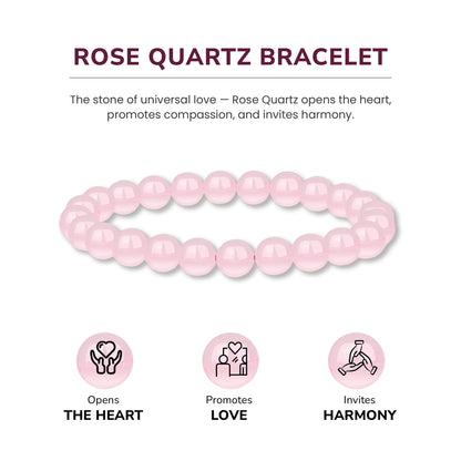 Crystal Vibe Rose Quartz Crystal Bracelet - 8mm Stretchable Rose Quartz Bead Bracelet for Women & Men