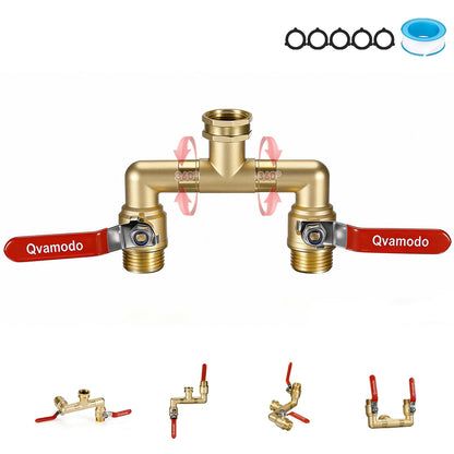 360° Rotatable Garden Hose Splitter 2026 Upgrade 3/4" GHT Swivel Brass Hose Splitter, High Flow Spigot Splitter with Seperately Shut Off Valves, Heavy Duty Faucet Splitter for Outdoor Garden Courtyard
