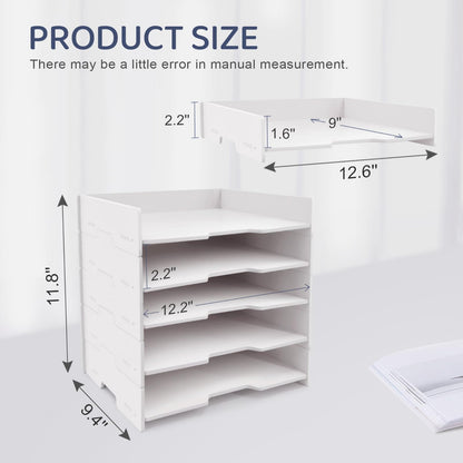 SONGWAY 5-Tier Stackable Paper Tray - File Organizer for Desk, Paper Sorter, Desktop Letter Trays, Workspace Desk Organizer Trays for Home Office School