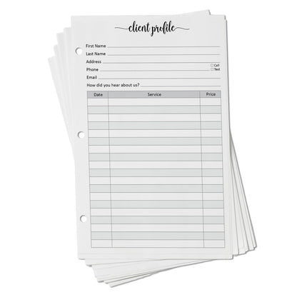 321Done Client Profile Cards, Made in USA - 5.5x 8.5, Customer Information Form, Three Ring Binder Insert Sheets for Small Business, Salon, Spa, Hairdresser, Stylist, Nail Salons Supplies - 50-Pack