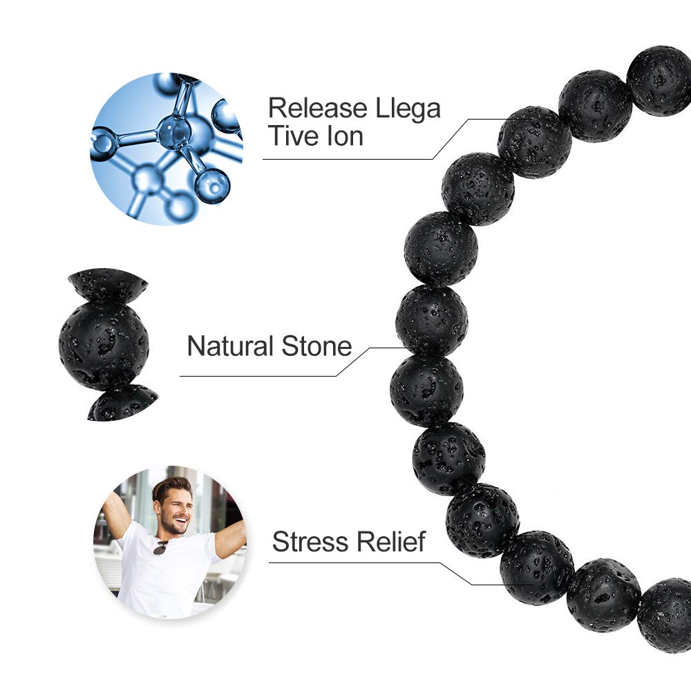 M MOOHAM Beaded Bracelet for Men Gifts - Lava Rock Stone Tiger Eye Bracelet Adjustable Men Birthday Unique Gifts
