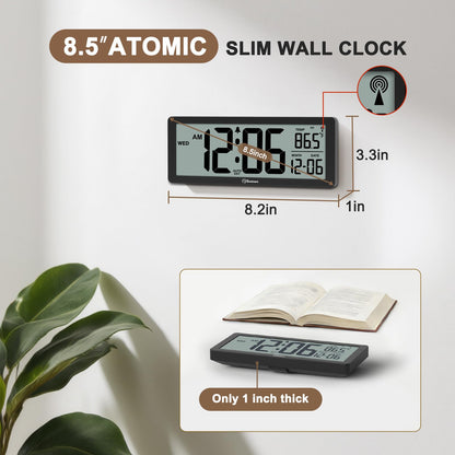 Soobest 8.5" Atomic Digital Wall Clock, Never Needs Setting, Auto Time Sync, Accurate & Easy to Use Clock with Backlight, Battery Operated, Temperature, Date, Auto DST, 4 Time Zones
