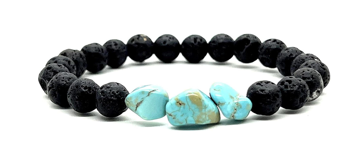 AWAKEN YOUR KUNDALINI Lava Rock & Raw Turquoise Stretch Bracelet – 8mm, 7.5"