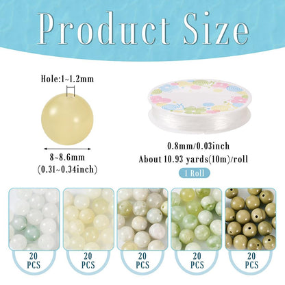 FASHEWELRY Stone Bracelet Making Kit 100pcs 8mm Mixed Gemtone Round Beads Green Crystal Loose Beads with Elastic String for DIY Necklace Earrings Jewelry Making