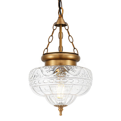 OIYIO Vintage Pendant Light - Brown Bronze Pendant Lights Kitchen Island with Floral Glass, Penant Lighting Fixtures with Adjustable Chain, Hanging Light Fixtures for Dining Room, Entryway