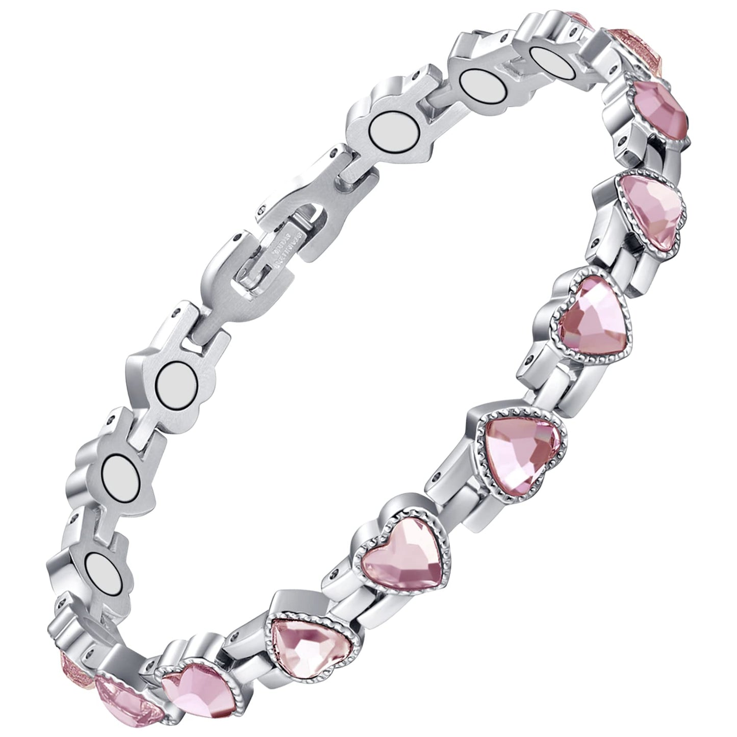 Feraco Magnetic Bracelet for Women Titanium Steel Magnetic Bracelet with Neodymium Magnets & Sparkling Crystals, Christmas Jewelry Gifts (Pink)