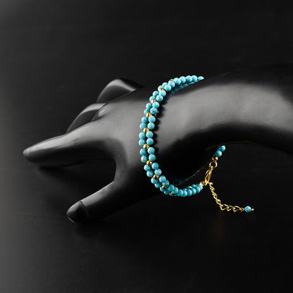 InfinityGemsArt Artisan Turquoise Bracelet for Adult Women – Natural December Birthstone Blue Gemstone, Handmade 14K Gold Plated Adjustable Chain, Chakra Jewelry, Christmas Gift for Her