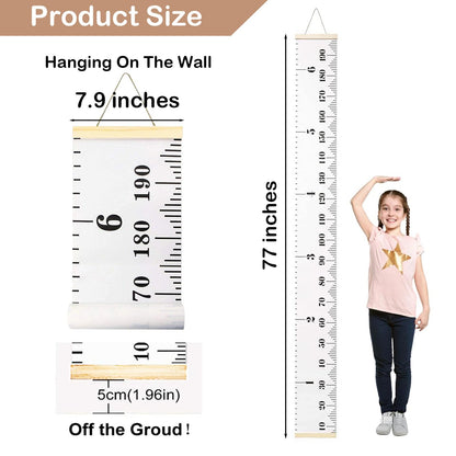 Height Chart for Kids, Growth Chart for Wall, 77"x7.9" Premium Canvas Removable Height Chart for Kids Baby Child Toddler Boys Girls Height Measurement for Wall (Black & White)