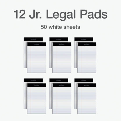 Oxford Legal Pads, 12 Pack, Premium Note Pads, 50 Legal Ruled 5" x 8" Sheets, Bright White Paper with Firm Back, Small Portable Notepads