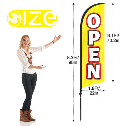 Open Feather Flag with Pole and Ground Stake, 8FT Swooper Advertising Banner Sign for Business Storefronts, Shops Outdoor Promotions